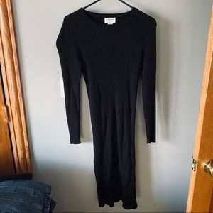 Carmen Marc Valvo black ribbed midi dress